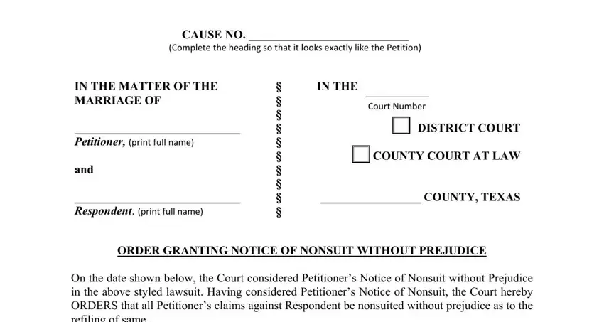 Filling out part 3 in texas notice of nonsuit form