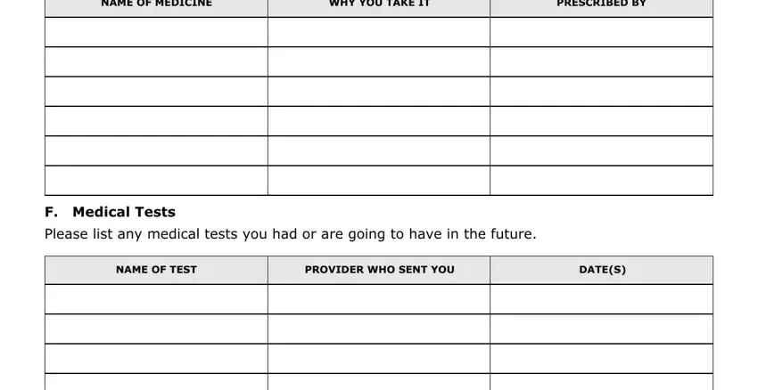 NAME OF MEDICINE, Please list any medical tests you, and WHY YOU TAKE IT of ssa form worksheet