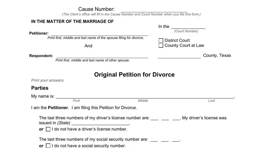 texas original petition for divorce completion process outlined (step 1)