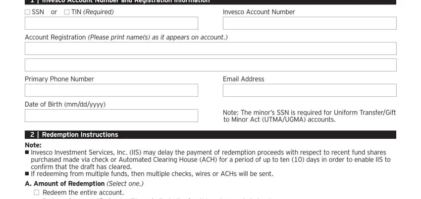 Filling in section 1 in invesco redemption form