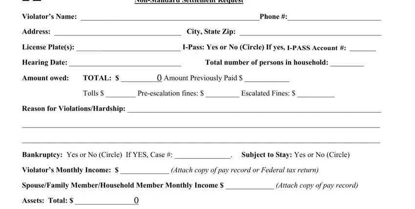 Filling in section 1 in illinois tollway payment plan request