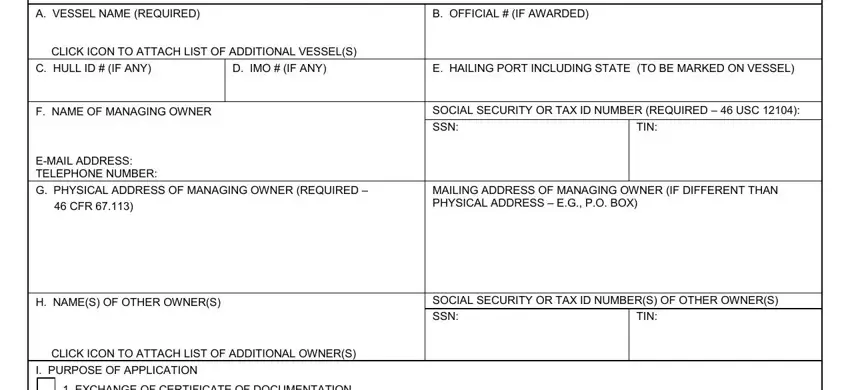 Filling in segment 1 in coast guard certificate documentation