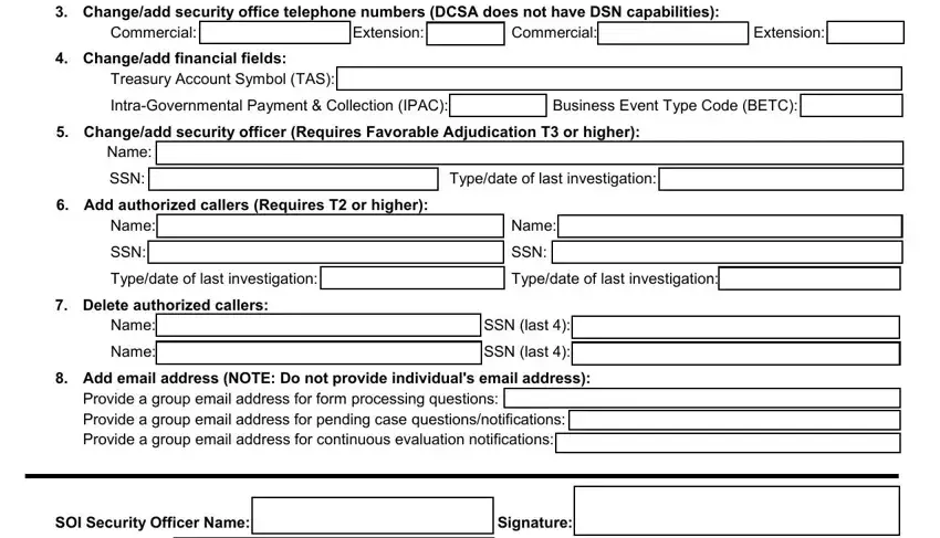 Commercial, Changeadd security office, and Treasury Account Symbol TAS of soi authorization