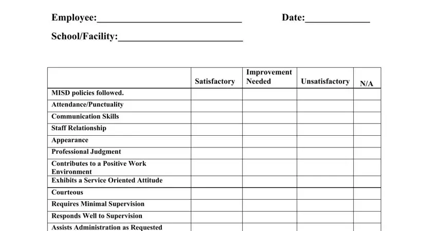 Filling in section 1 of security guard performance evaluation form