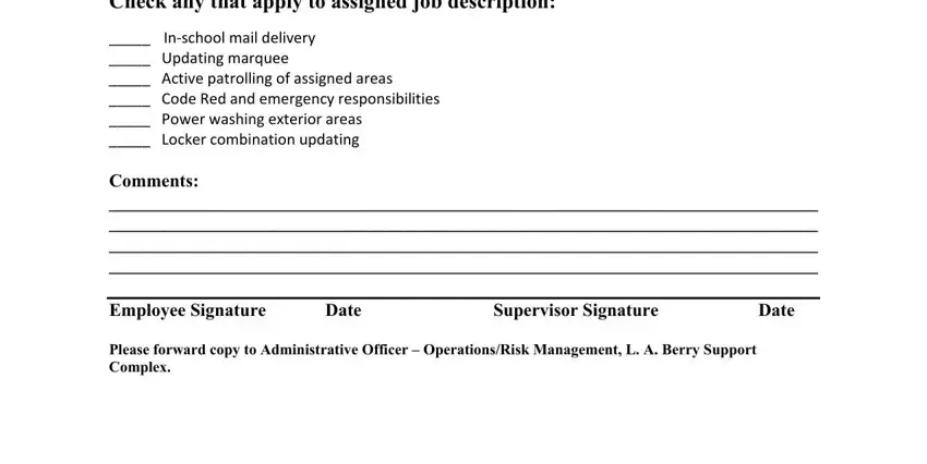 Filling in segment 2 of security guard performance evaluation form