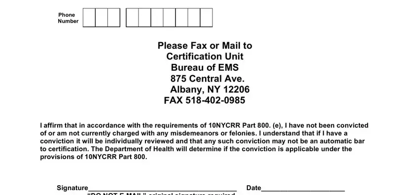 Certification Unit Bureau of EMS, Number, and DO NOT EMAIL original signature of form doh 4453