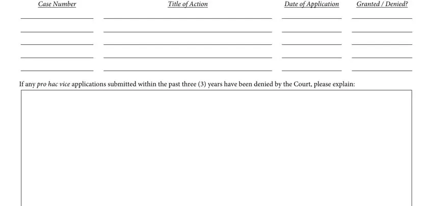 Date of Application, Title of Action, and Case Number inside g 64 order
