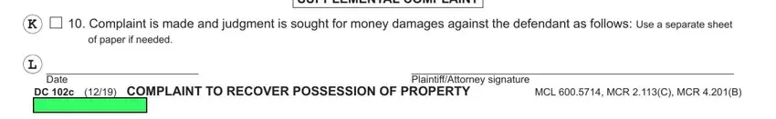 Stage no. 3 of filling in complaint to recover possession of property michigan