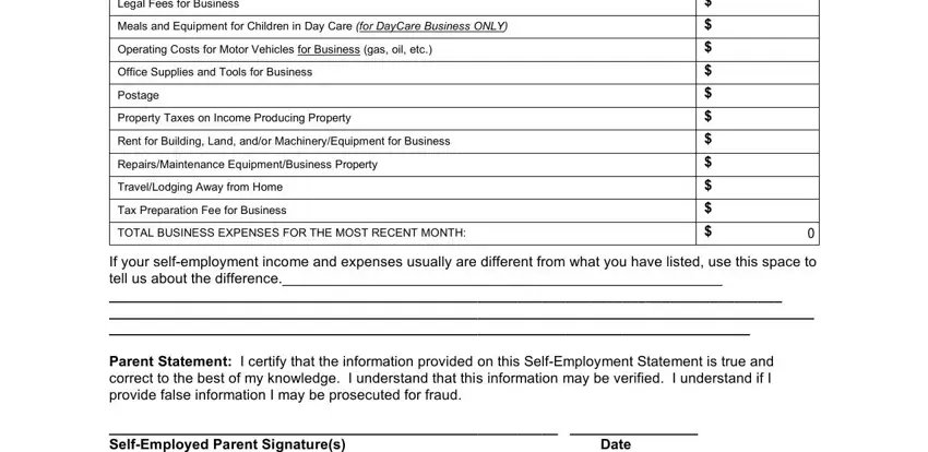 Filling out part 2 of florida self employment form