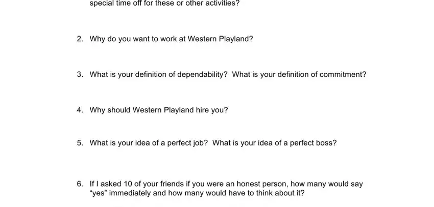 Completing part 5 of western playland job application