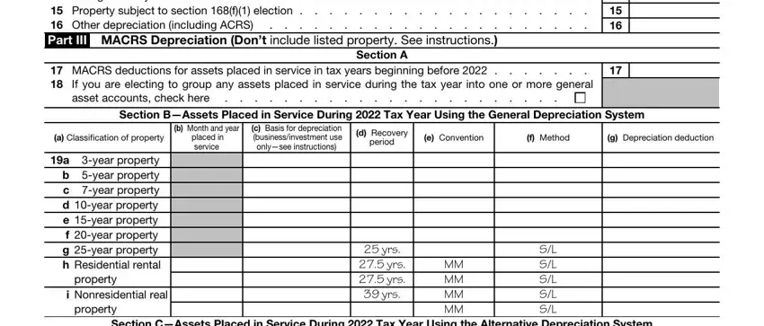 Filling in part 2 in irs form 4562