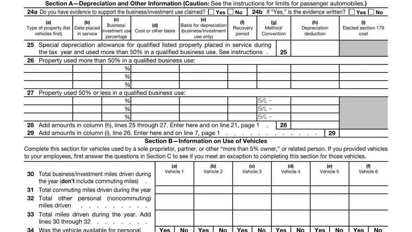 Filling out section 4 of irs form 4562