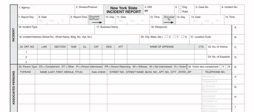 Step number 1 of filling out nys incident form