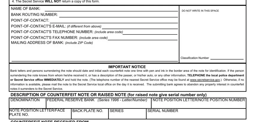 Completing section 1 in counterfeit report