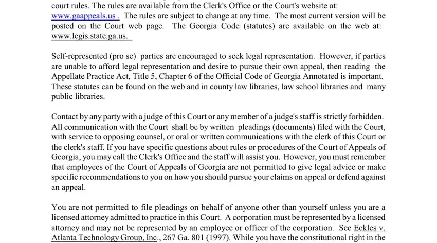 Guidelines on how to fill in georgia court of appeals forms stage 1