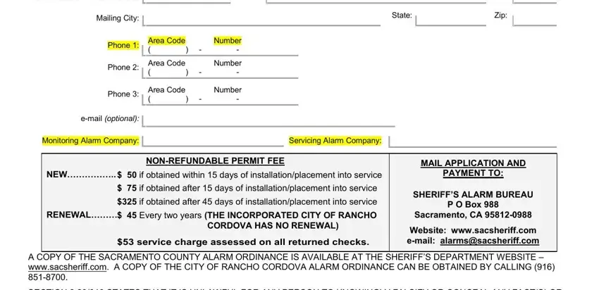 Filling out part 2 of sacramento county alarm permit application online