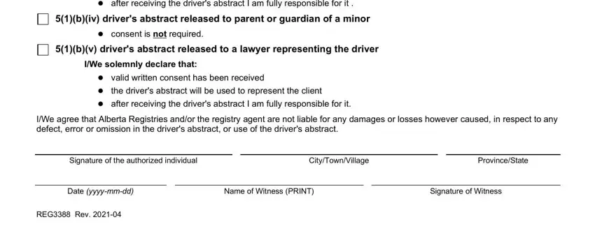Signature of Witness, biv drivers abstract released to, and Name of Witness PRINT inside alberta driver's abstract online