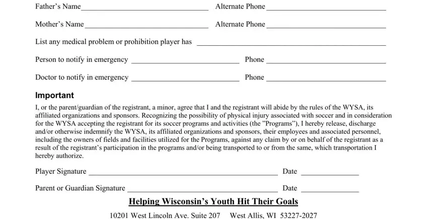 Filling in section 2 of soccer team registration form pdf