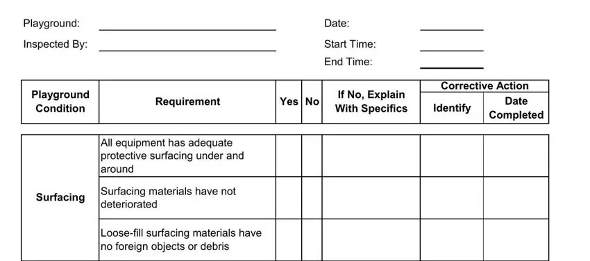 Step # 1 for filling in playground inspection checklist template
