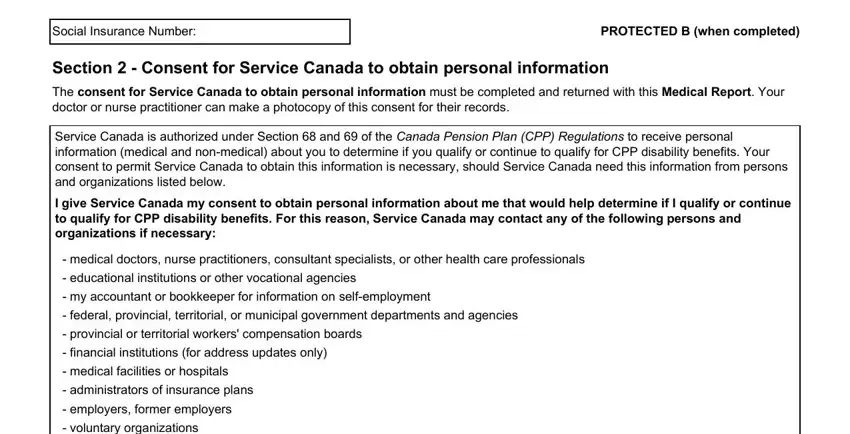 Filling in part 2 in cpp disability application form