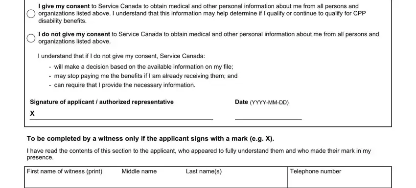 Completing part 3 in cpp disability application form