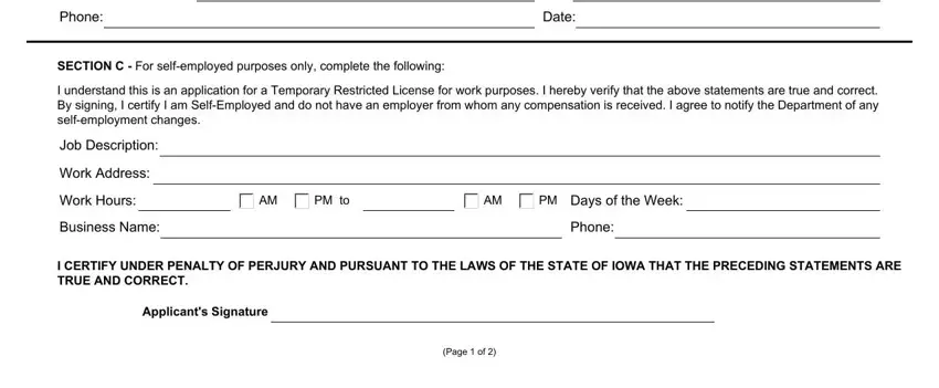 Filling out section 2 of ia dot application