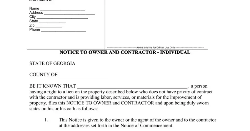 Writing segment 1 in notice to owner in georgia