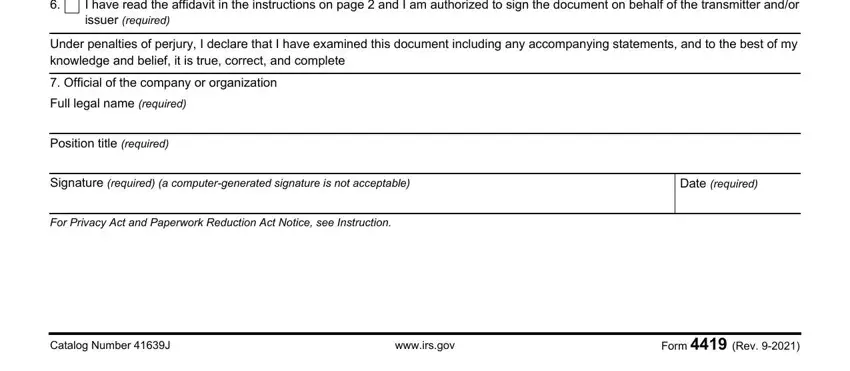 Filling in segment 2 in Irs Form 4419