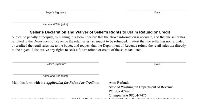 Buyers Signature, Name and Title print, and Sellers Declaration and Waiver of of homepage