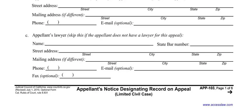 Appellants lawyer skip this if the, Phone, and Street address in app 103