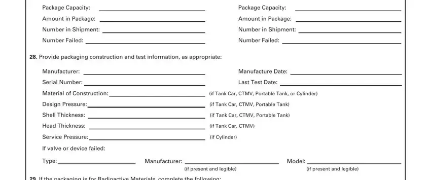 Provide packaging construction and, Shell Thickness, and Serial Number in f dot form