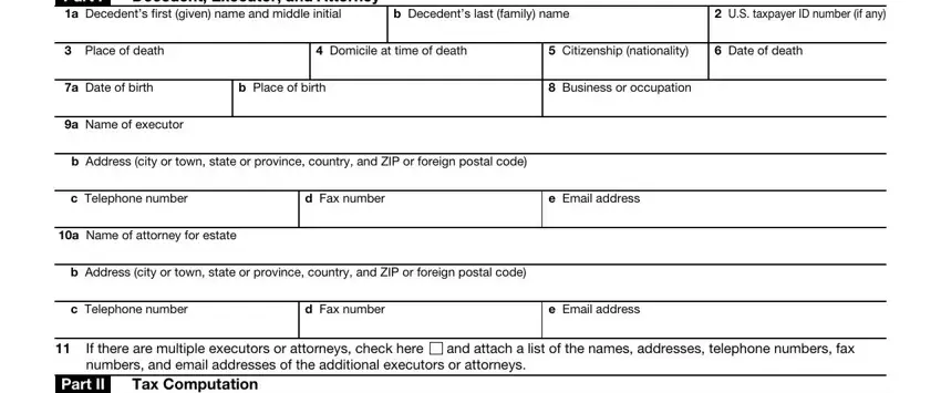 Filling out part 1 of form 706 na estate