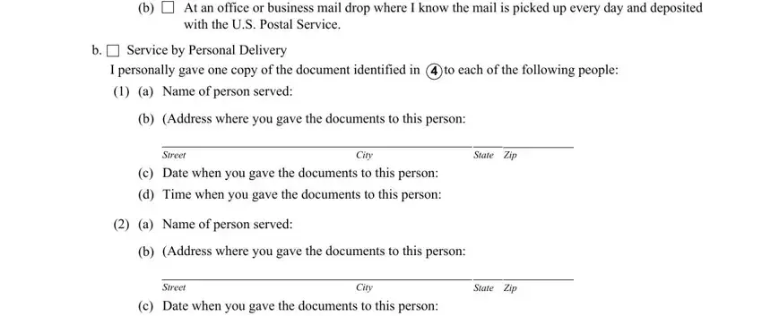 Filling out section 4 of proof service division printable