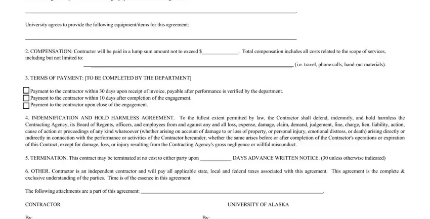 By  Procurement Officer Signature, UNIVERSITY OF ALASKA, and This agreement becomes effective in honorarium agreement