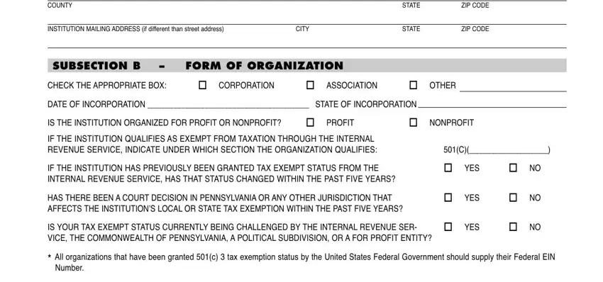 OTHER, SUBSECTION B, and DATE OF INCORPORATION  STATE OF of Form Rev 72 As