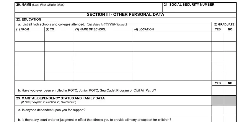 Filling out part 3 of dd 1966 form