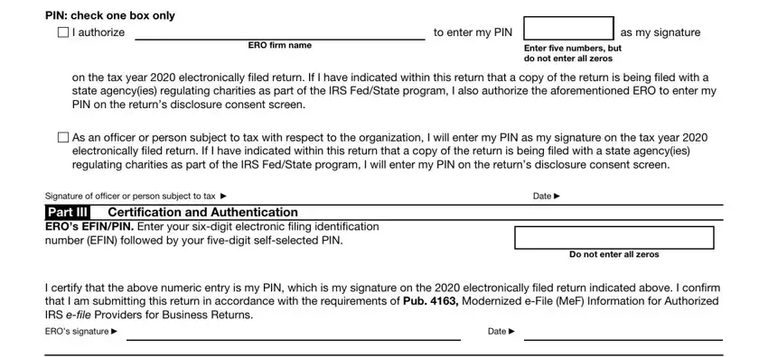 Filling out part 2 in eo irs ero