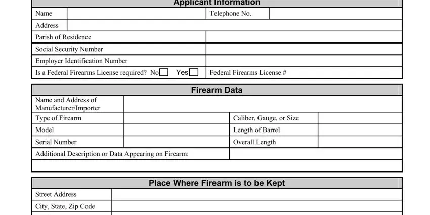 Step no. 1 of filling out dpssp 4012 application to register firearm