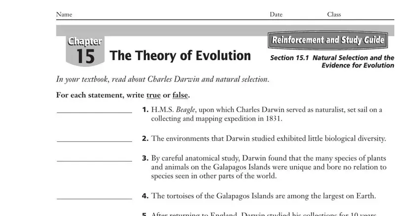 Filling in section 1 in the theory of evolution worksheet answer key