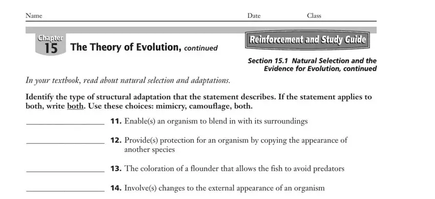 Part no. 4 of filling out the theory of evolution worksheet answer key