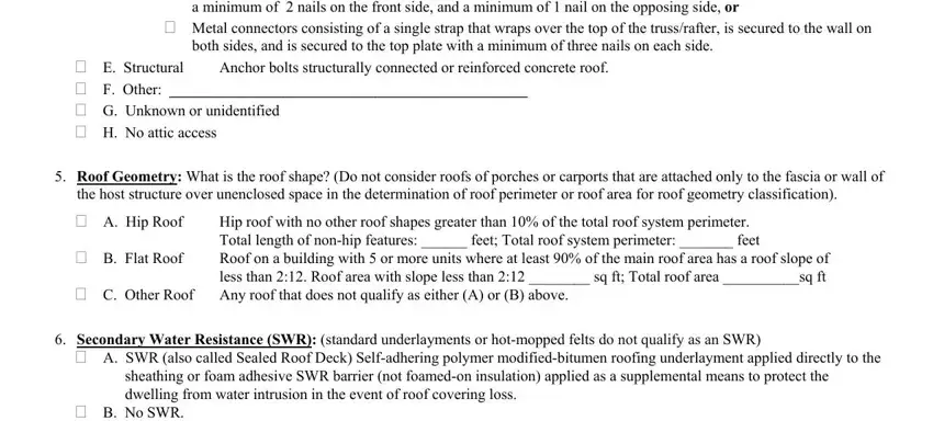 E Structural  F Other   G Unknown, A SWR also called Sealed Roof, and beam on either side of the in florida wind mitigation form template
