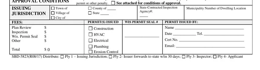 SBDR Distribute, PERMIT ISSUED BY, and See attached for conditions of in wisconsin building application