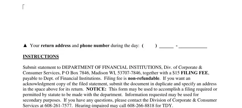 Filling out section 3 of Wisconsin Form Dfi Corp 113 C