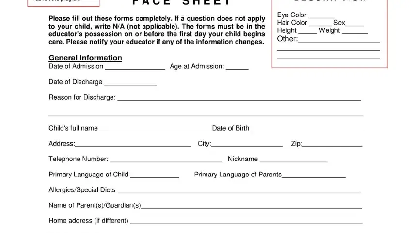 Completing part 1 in child care application for enrollment