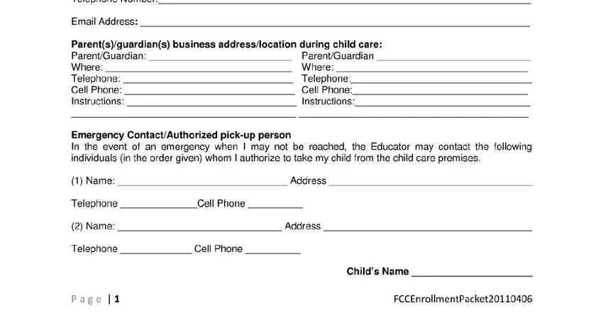 child care application for enrollment writing process shown (stage 2)