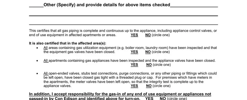 Other Specify and provide details, All apartments containing gas, and NO circle one of soundex wireline ges integrity tool