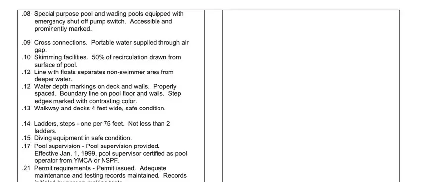 Filling in segment 3 in residential swimming pool inspection form