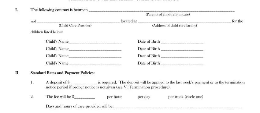 Find out how to fill out child provider care contract form step 1