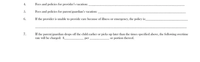 Writing part 3 in child provider care contract form
