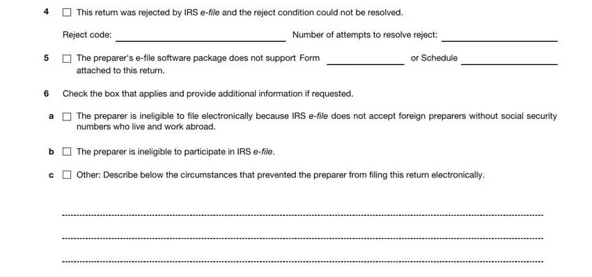 attached to this return, Check the box that applies and, and Number of attempts to resolve of 8948 form